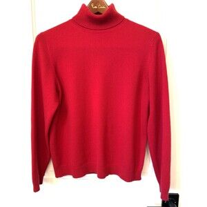 Vtg Lands End 100% Cashmere Turtle Neck Sweater MP Red Old Money Luxury Preppy